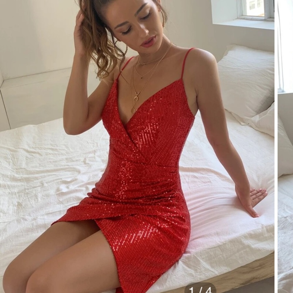 Shein read sequins dress